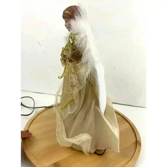 VTG Gold Angel Christmas Tree Topper Light Up WORKING Feather - Picture 10 of 11